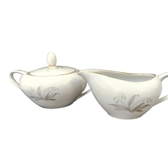 Kaysons Fine China Golden Rhapsody Sugar Bowl & Creamer Set Floral Design - Picture 10 of 12